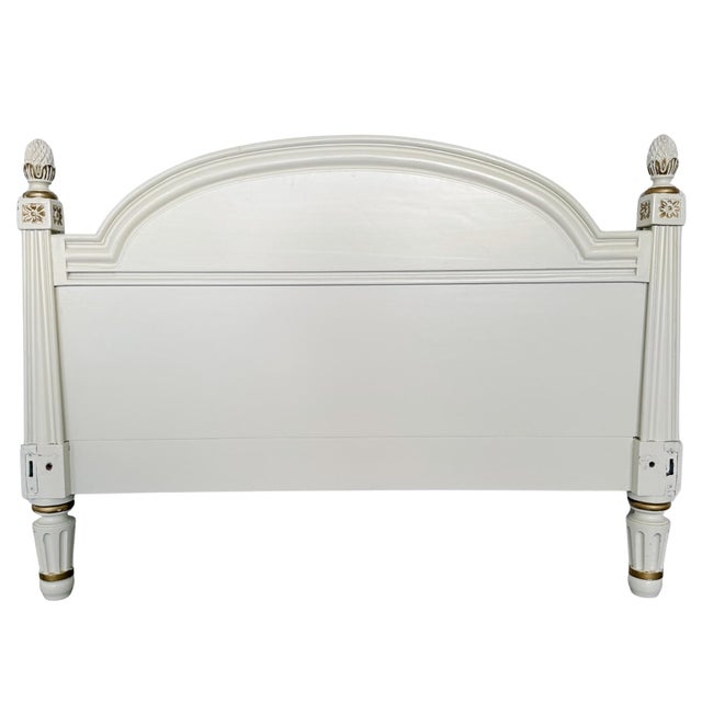 Mid-Century French Louis XVI Style Creme Peinte & Gilt Twin Cane Beds - A Pair For Sale - Image 9 of 18