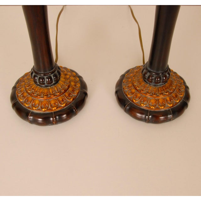 Brown Vintage French Table Lamps Pair – Brown Gold Baroque Décor Lighting 1980s For Sale - Image 8 of 9