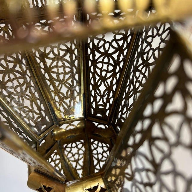 Metal Handcrafted Moroccan Brass Lantern – Pierced Candle Light, Marrakech Artisan Decor, Boho Exotic Lighting For Sale - Image 7 of 10