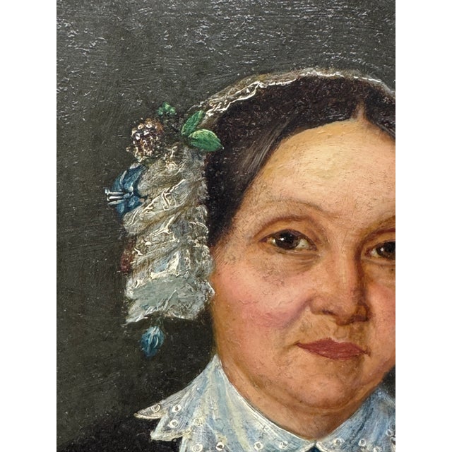 French 19th Century French Portrait of Matron Oil Painting For Sale - Image 3 of 5