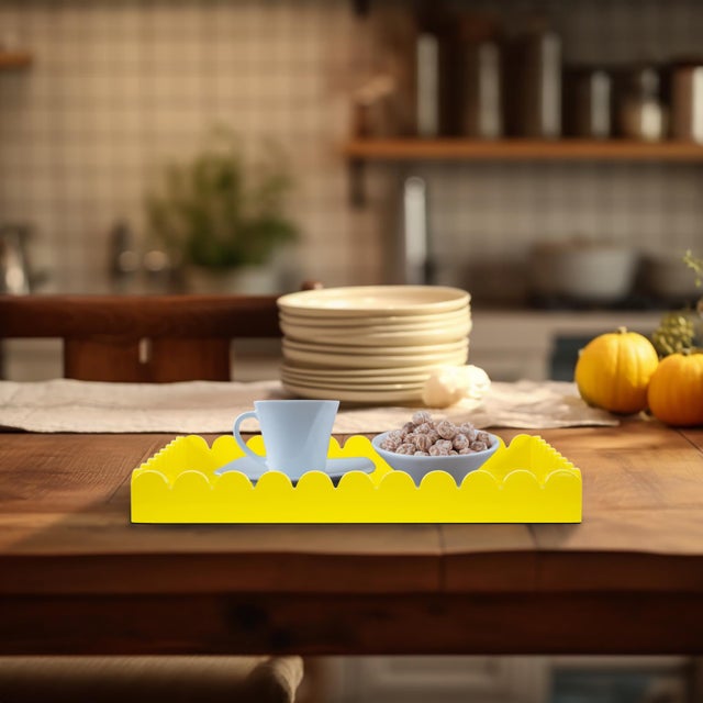 Yellow Rectangular Scalloped Riviera Tray - Yellow For Sale - Image 8 of 10