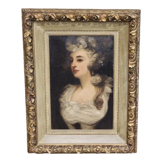 18th/19th Century Portrait Oil on Canvas Painting of a Woman in Gilt Gold Frame For Sale