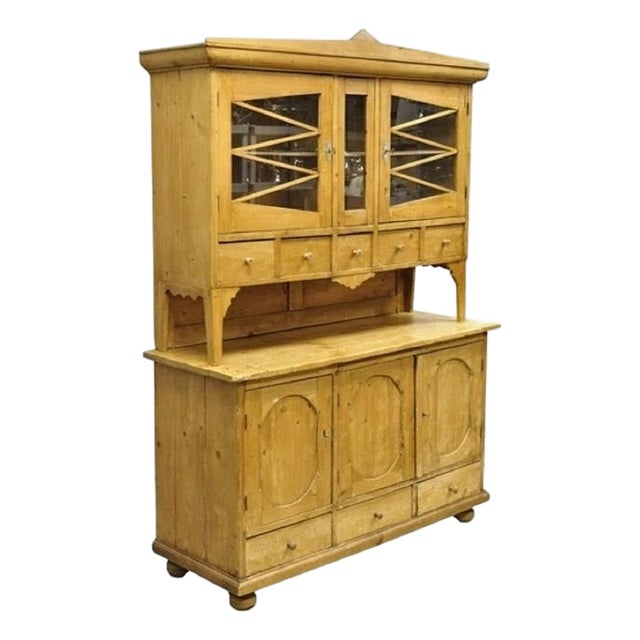 Antique French Country Provincial Pine Wood Buffet Cupboard China Cabinet Hutch For Sale