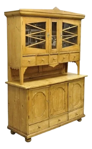 Antique French Country Provincial Pine Wood Buffet Cupboard China Cabinet Hutch