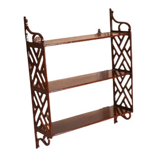 Antique Period 18th Century George III Chinese Chippendale Mahogany Wall Shelf With Open Fretwork For Sale