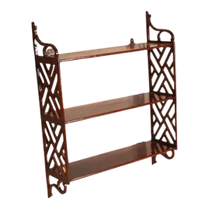 Antique Period 18th Century George III Chinese Chippendale Mahogany Wall Shelf With Open Fretwork