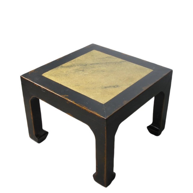 Chinese Marble Top Square and Distressed Black Vintage Accent or Side Table or Coffee Table, 18"h For Sale - Image 3 of 6