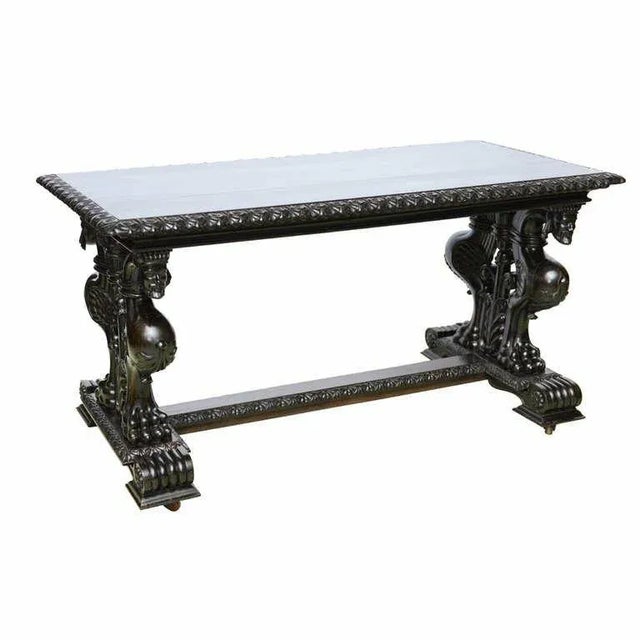 Antique Tycoons 19th Century Renaissance Revival English Ebony Table-Writing/Console/Library/Center Tycoon’s Provenance For Sale - Image 10 of 10