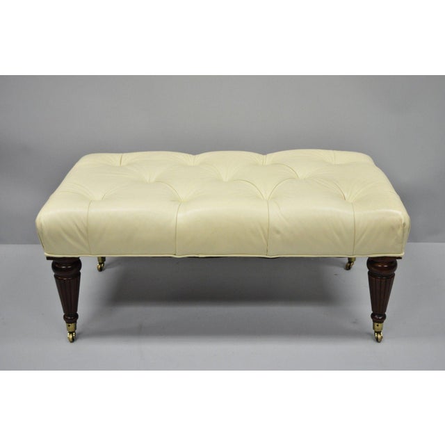 Early 21st Century Ethan Allen Chesterfield Ivory Tufted Leather Cherry