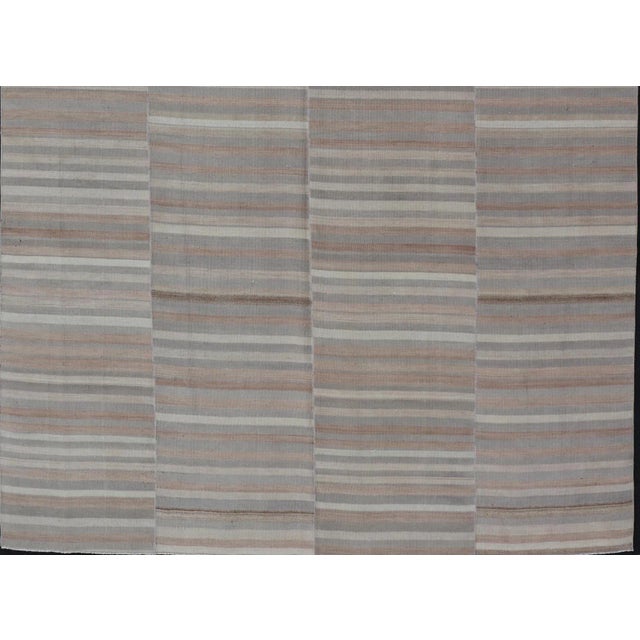Traditional Mid 20th Century Turkish Vintage Hand Woven Paneled Kilim Vintage Rug in Muted Colors For Sale - Image 3 of 12