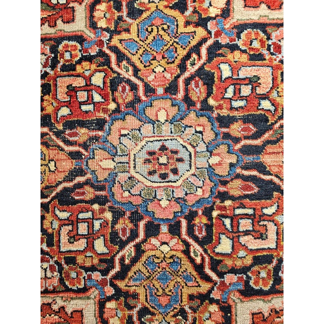 Textile Early 1900s Persian Heriz Rug, Hand-Knotted Wool, Geometric Design, Red & Navy, 6x10 For Sale - Image 7 of 12