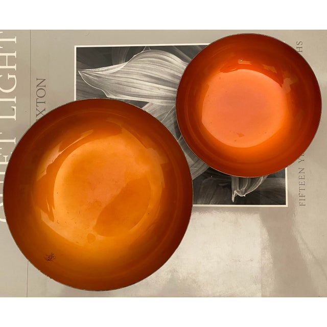 John Prip for Reed & Barton Orange Enameled Finger Bowls / Salt Cellars, Set of 2 For Sale - Image 11 of 11