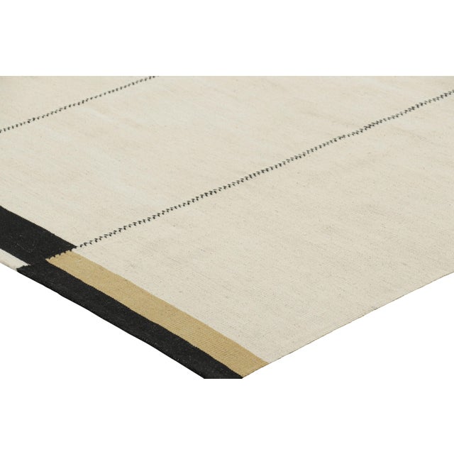 Rug & Kilim’s Contemporary Kilim, Textural White and Black Stripes, Gold Accents For Sale In New York - Image 6 of 7
