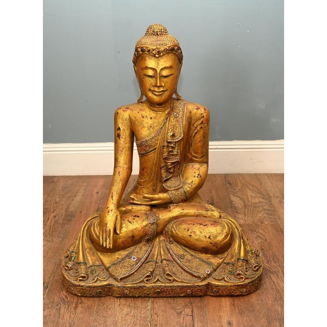 Burmese Artist, Buddhist Statue of Lotus Buddha, Gilt Sculpture For Sale - Image 11 of 11