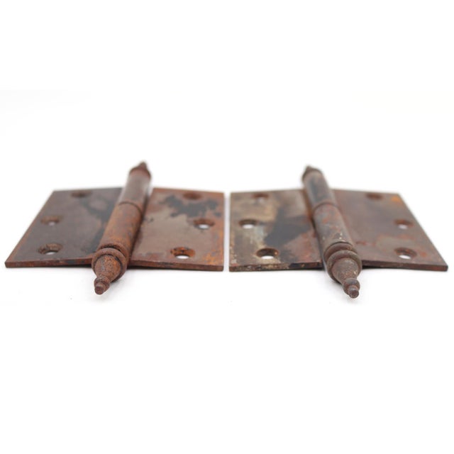 Traditional Pair of Antique 3.5 X 3.375 In. Left Cast Iron Lift Off Door Hinges For Sale - Image 3 of 4