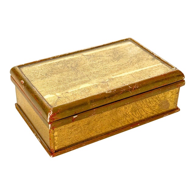 Vintage Gilt Wood and Eglomise Velvet Lined Box For Sale