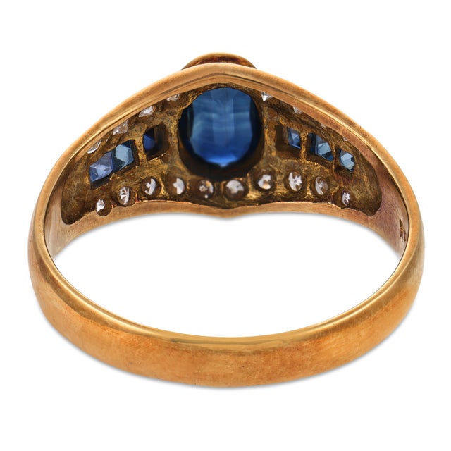Vintage Sapphire Diamond 18k Yellow Gold Ring, Size 5.25 For Sale In Los Angeles - Image 6 of 6