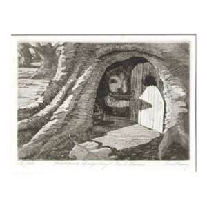 Bu King "Madame Hedgehog's Hole House" Drypoint Etching Circa 1980s-1990s