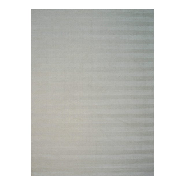 10x14 Yara Alluring Ligth Gray Stripe Geometric Modern Handmade Wool Carpet Rug For Sale