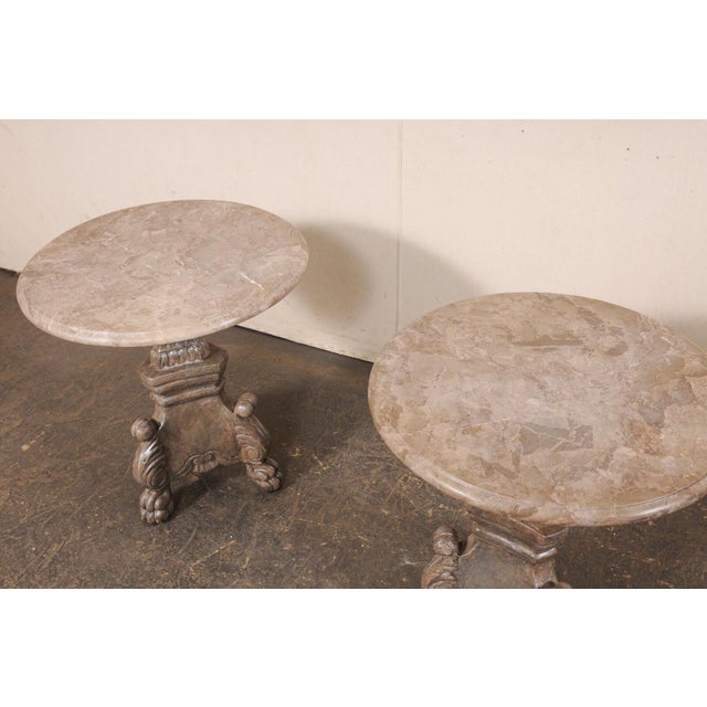 19th Century A Pair - Italian End Tables W/ Round Marble-Tops For Sale - Image 9 of 12