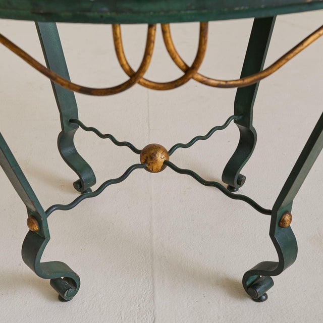 French Verdigris Guéridon Table with Greek Key Églomisé Top, 1930s For Sale In Chicago - Image 6 of 8