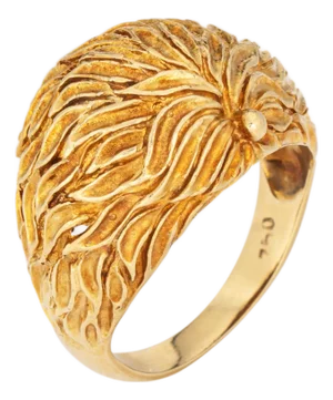 1970s Vintage Dome Ring Sz 6.25 Cigar Band Textured Botanical 18k Yellow Gold