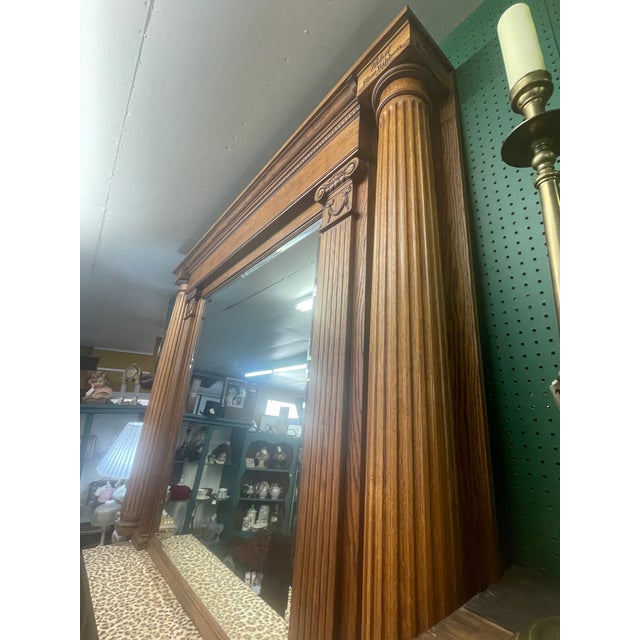 Brown Late 1800s Renaissance Revival Solid Oak Mirrored Back Bar With Columns & Pabst Blue Ribbon Inscriptions For Sale - Image 8 of 13