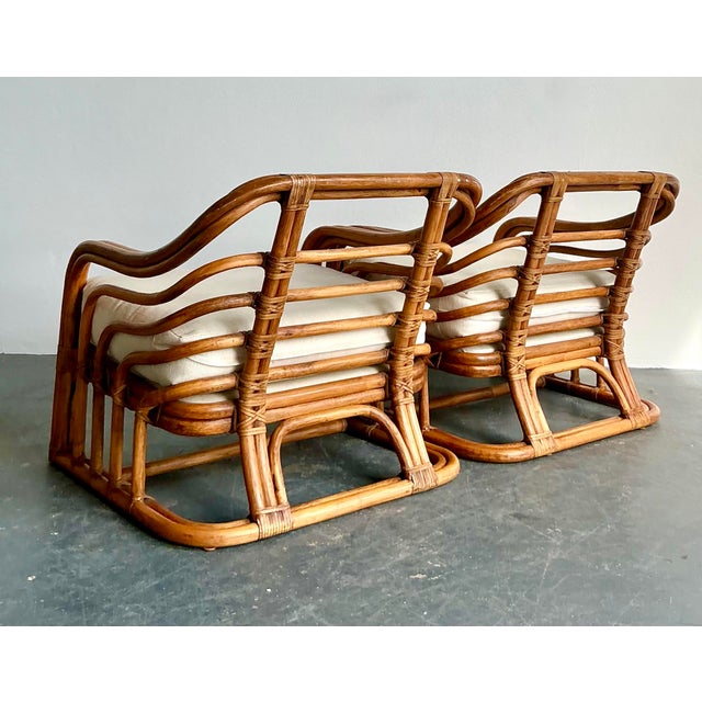 Vintage Boho Brown Jordan Bent Rattan Lounge Chairs - A Pair For Sale In West Palm - Image 6 of 7