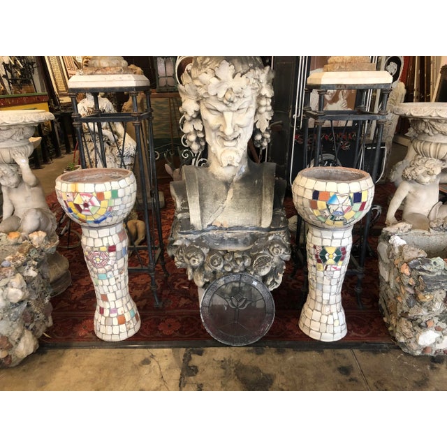 1950s Vintage Mosaic Style Old Pots With Base Stand- A Pair For Sale - Image 13 of 13
