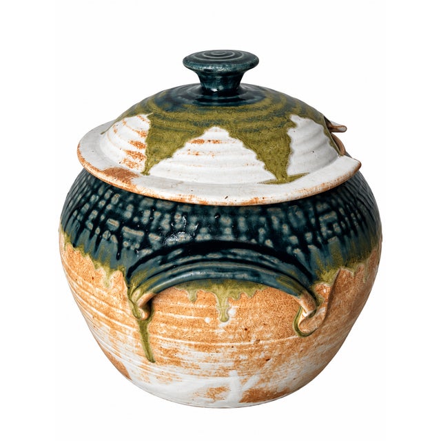 Signed Studio Pottery Soup Tureen With Teal and Olive Glaze, Marked “01” For Sale - Image 4 of 13