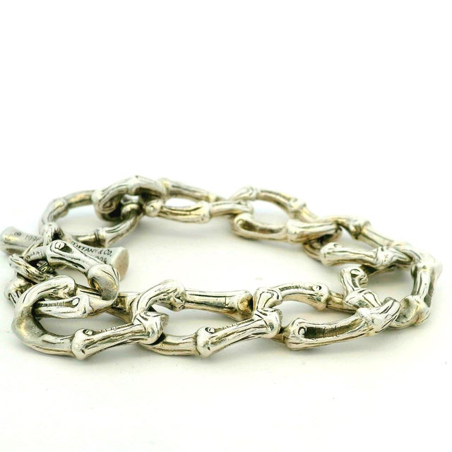 Modern Tiffany & Co. 1996 Heavy Sterling Silver Bamboo Link Bracelet 63g W/ Box For Sale - Image 3 of 11