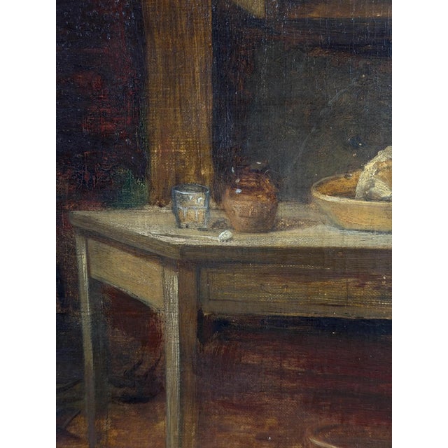British Artist, Victorian Cottage Interior with Mother and Children, 1860-1870, Oil on Canvas For Sale - Image 6 of 18