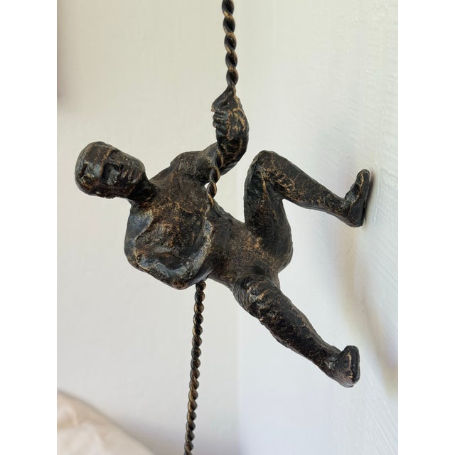 Vintage Modernist Cast Metal Hanging Sculpture of a Man Climbing For Sale - Image 4 of 12