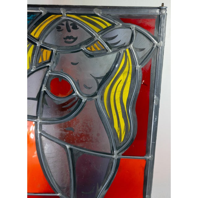 1960s 1960's Mid-Century Stained Glass Window Panel of a Figure, Signed For Sale - Image 5 of 16