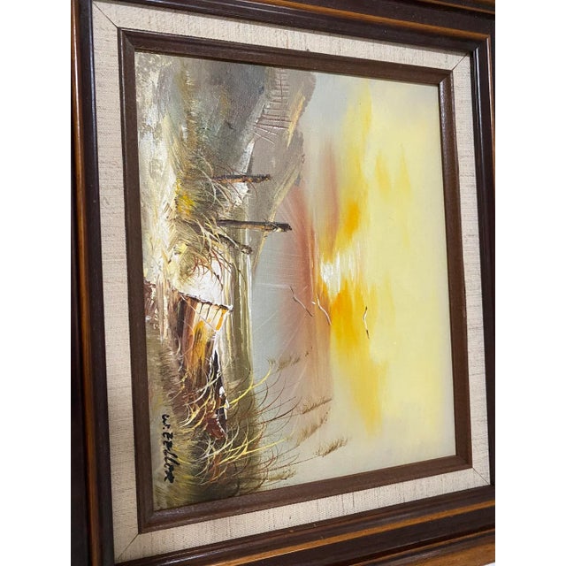 Brown Vintage 1970's Coastal Seascape Framed Oil Painting For Sale - Image 8 of 9