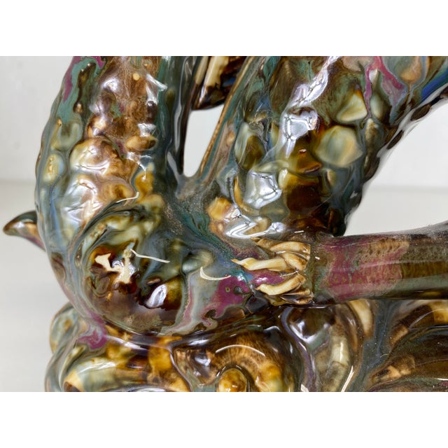 Mid-Century Vintage Magnificent Pair of Majolica Pottery Dragons For Sale - Image 11 of 12