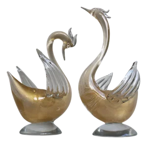 Mid-Century Italian Murano Glass Swan Sculptures with Gold Leaf by Gambaro e Poggi, 1970s, Set of 2