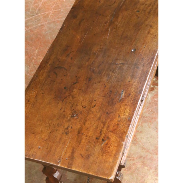 18th Century Spanish Carved Walnut Desk With Single Plank Top and Three Drawers For Sale - Image 4 of 15