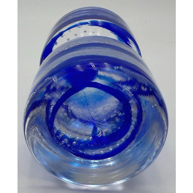 Blue 1970s Murano-Style Blue and Clear Bullicante Art Glass Paperweight For Sale - Image 8 of 10