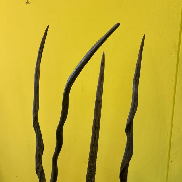 African Asymmetrical Faux Antler Carved Wood 4-Part Sculpture For Sale - Image 3 of 11