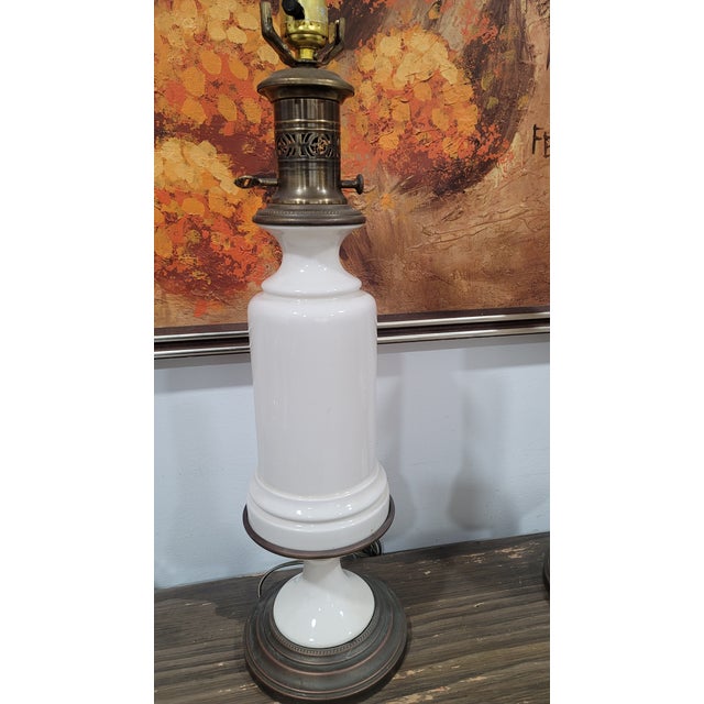 1980s 1980s Creamy White and Brass Table Lamps by Paul Hanson - a Pair For Sale - Image 5 of 7