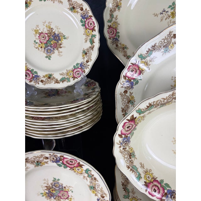 Cream Rare 56-Piece 1930s J & G Meakin "Pilgrim Sunshine" English Ironstone Dinnerware Service With Hostess Spares - Complete Set for 8 For Sale - Image 8 of 15