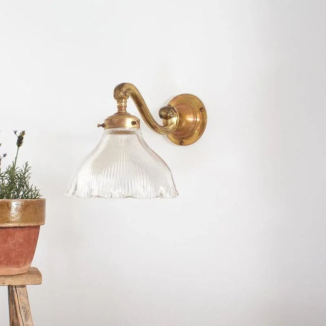 antique glass holophane wall light – e a vintage bell shaped glass prismatic light shade which looks great both lit and...