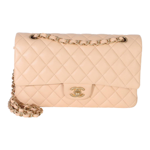 Beige Quilted Lambskin Medium Classic Double Flap Bag