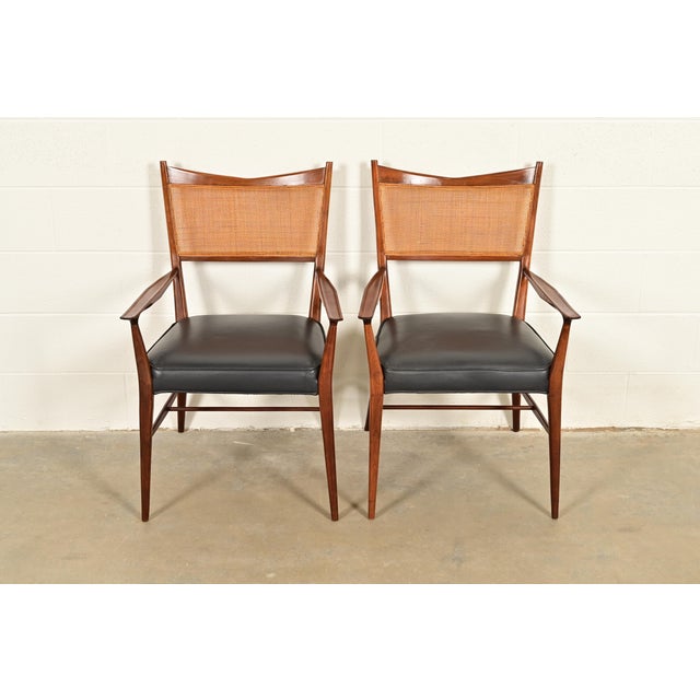 Mid-Century Modern Paul McCobb for Directional Mid-Century Modern Sculpted Walnut Cane Back Armchairs, Pair For Sale - Image 3 of 13