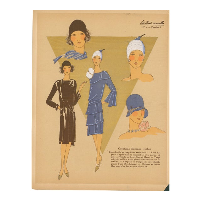 1920s Suzanne Talbot – Art Deco Fashion, Les Idées Nouvelles, No. 2, Plate 5 – Pochoir Print For Sale