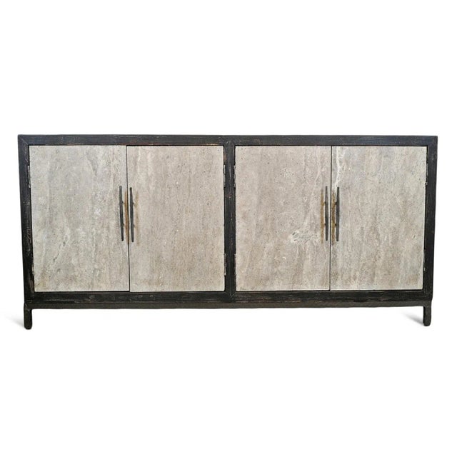 Beautiful natural grey / beige marble faced doors with salvaged old pine wood frame. Attractive modern shape with simple...