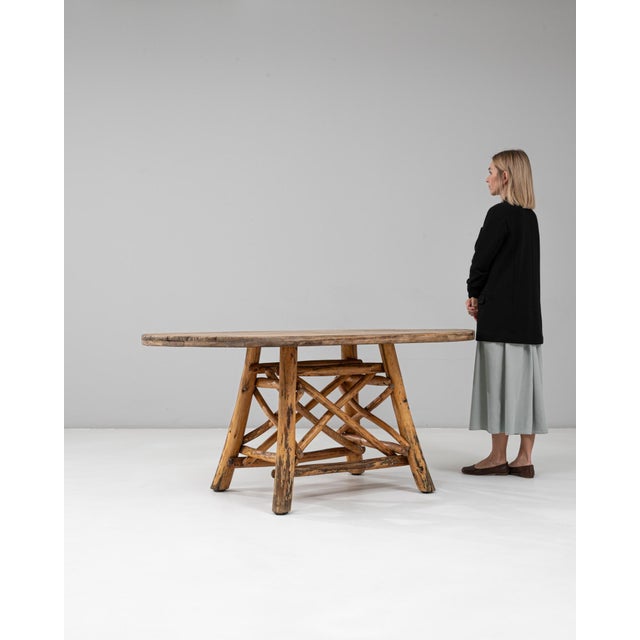 20th Century Belgian Brutalist Wooden Dining Table With Carved Base For Sale - Image 4 of 18