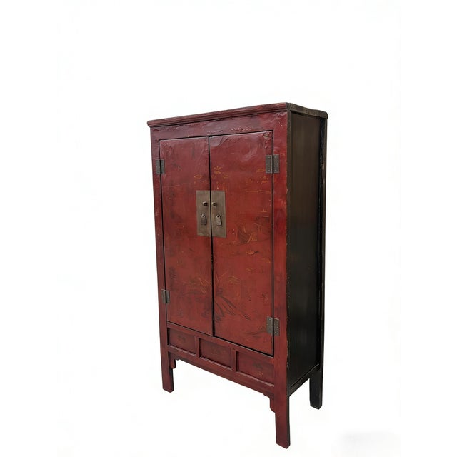 80" Inch High Chinoiserie-Style Red Elm Armoire For Sale - Image 4 of 5