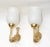 Superb pair of Maison Lancel brass dolphin sconces, wall lights with original white ruffled Opaline Glass Shade. These...
